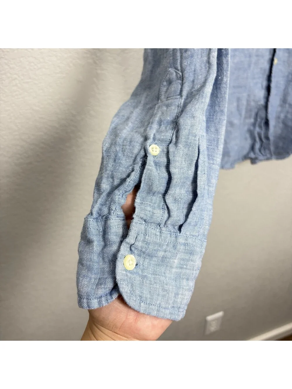 J.Crew Men’s XL 100% Linen Button Up Shirt Blue Slim Fit Casual Coastal Beachy